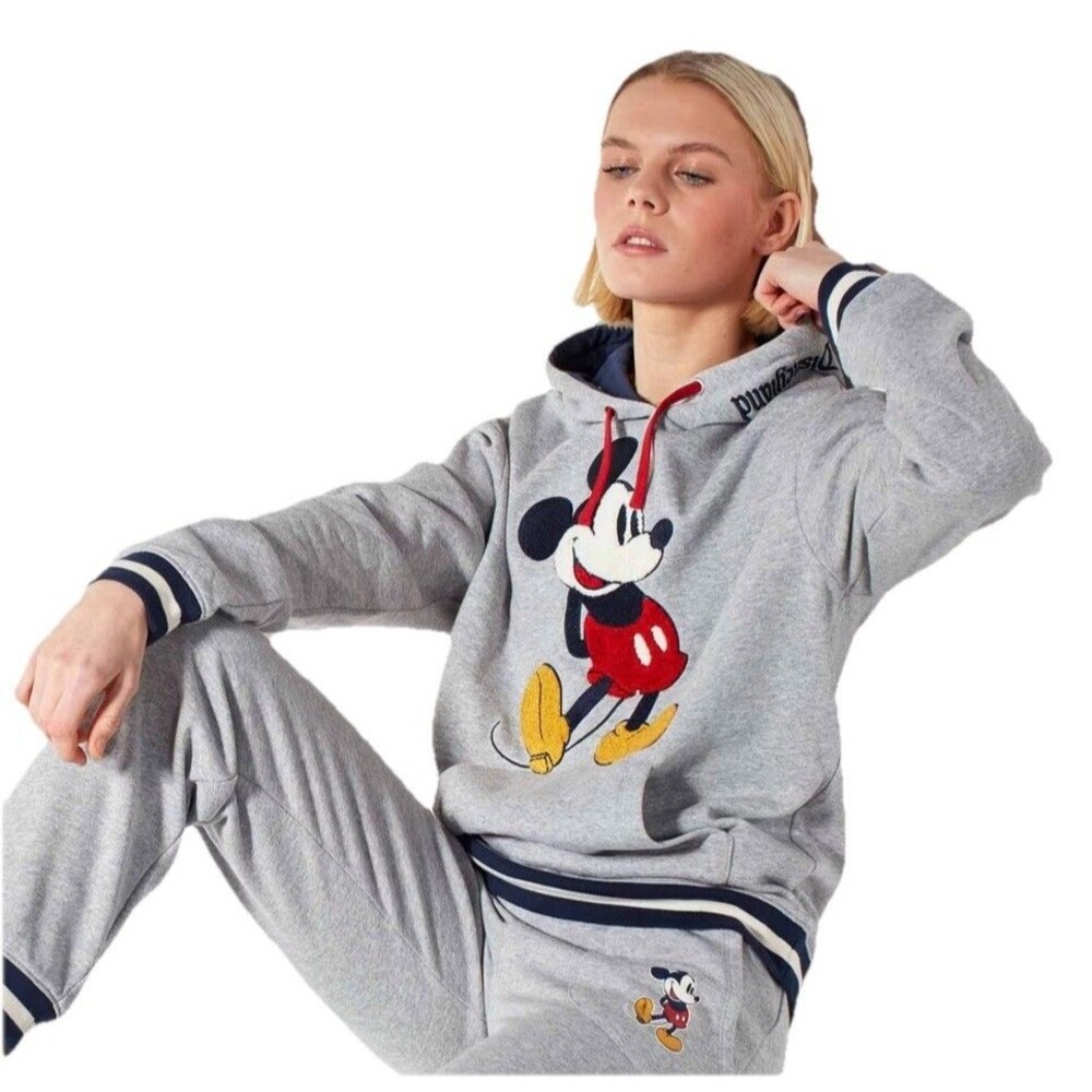 Walt Disney World Mickey Mouse Hoodie Womens S Gray Pullover Park Sweatshirt